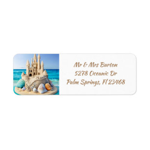Sandcastle and Seashells on the Beach Return Address Label