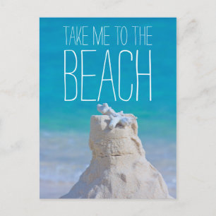 Sandcastle Coral Turquoise Sea Take Me to da Beach Postcard