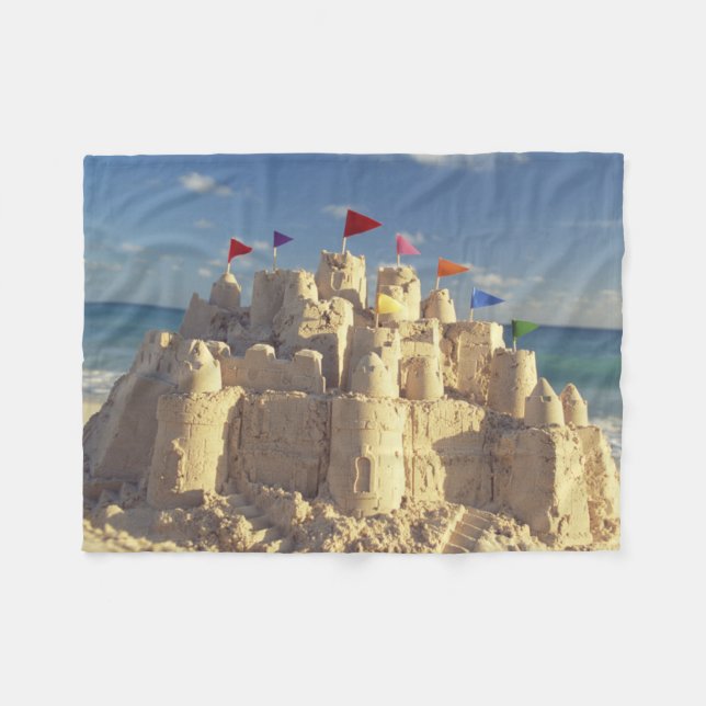 Sandcastle On Beach Fleece Blanket (Front (Horizontal))