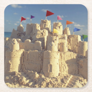 Sandcastle On Beach Square Paper Coaster