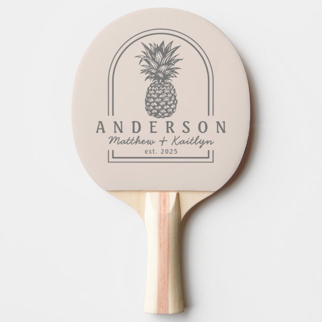 Sandcastle Pink Pineapple Wedding Arch & Name Ping Pong Paddle (Front)
