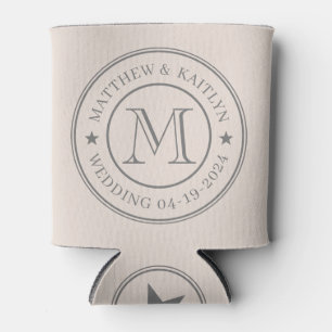 Sandcastle Pink Wedding Monogram Star Can Cooler