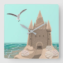 Sandcastle Seagull square wall clock