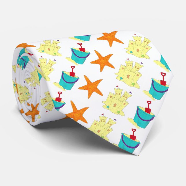 Sandcastle Shovel Pail Sand Starfish Beach Tie (Rolled)