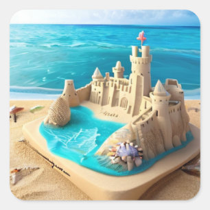 Sandcastles and Sand on a Pretty blue Beach Square Sticker