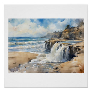 Sandcut Coastal Waterfall, Poster