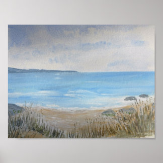 Sanddunes with wild grasses, beach and sea poster