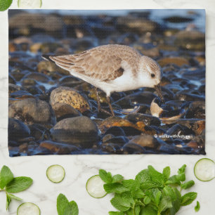Sanderling Dines on Clam at the Beach Tea Towel