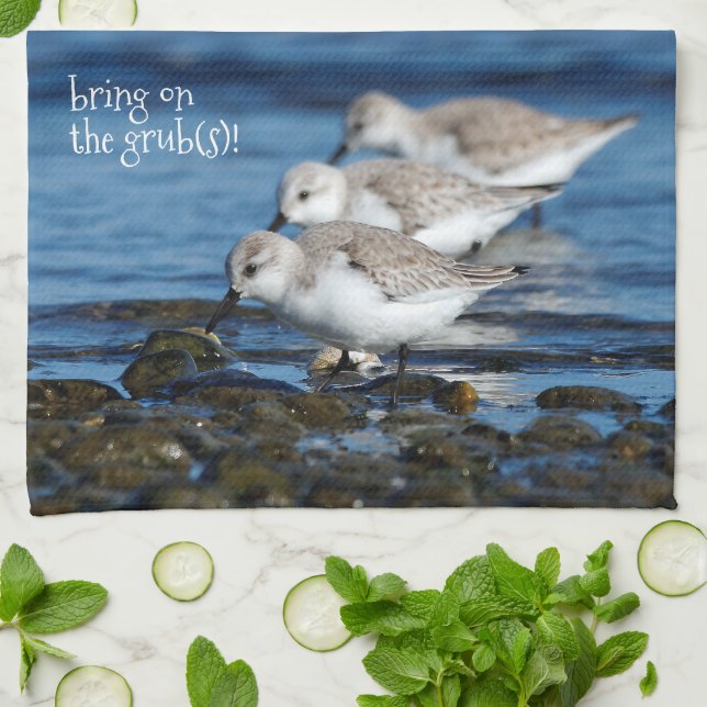 Sanderlings Feasting in Staggered Synchronicity Tea Towel (Folded)