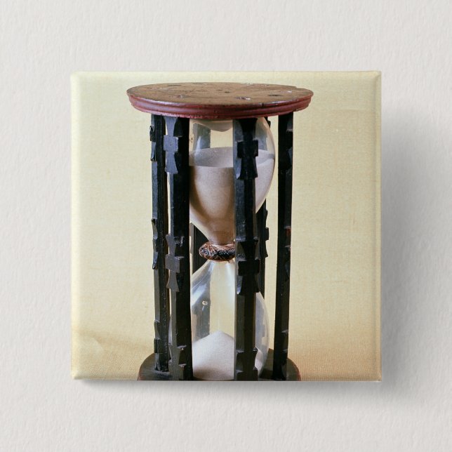Sandglass, 17th century 15 cm square badge (Front)