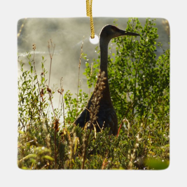 Sandhill Crane at Moose Ponds in Grand Teton Ceramic Tree Decoration (Front)