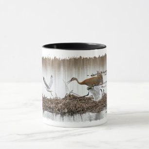 Sandhill Crane Chasing Seagulls Mug