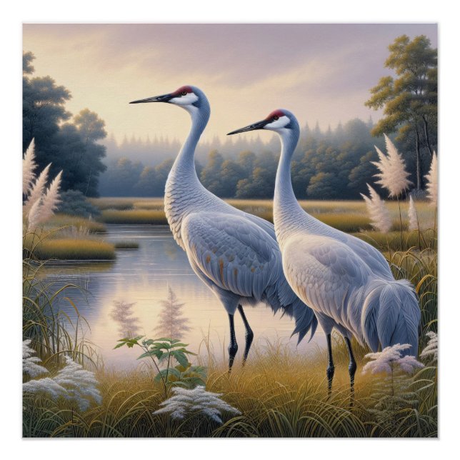Sandhill Crane Couple Decoupage Poster (Front)