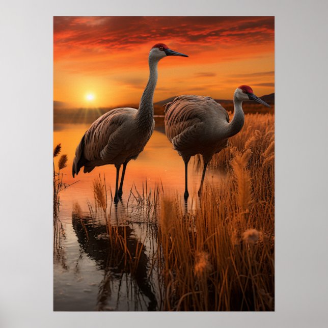 Sandhill Cranes at Dawn Poster (Front)
