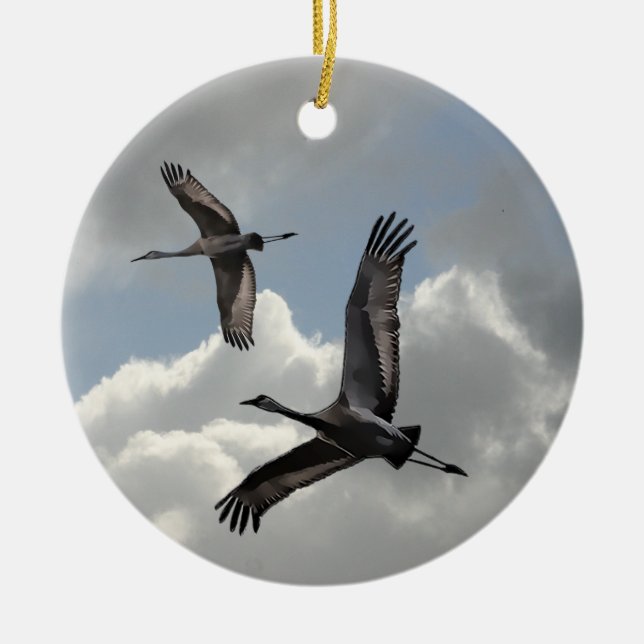 SANDHILL CRANES CERAMIC ORNAMENT (Front)