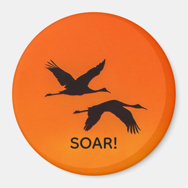 Sandhill Cranes Flying into Sunset Magnet (Front)