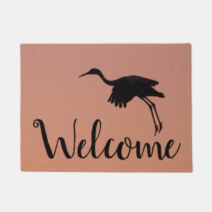 Sandhill Silhouette on a pink sunset sky Doormat