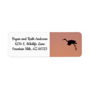 Sandhill silhouette on a pink sunset sky return address label