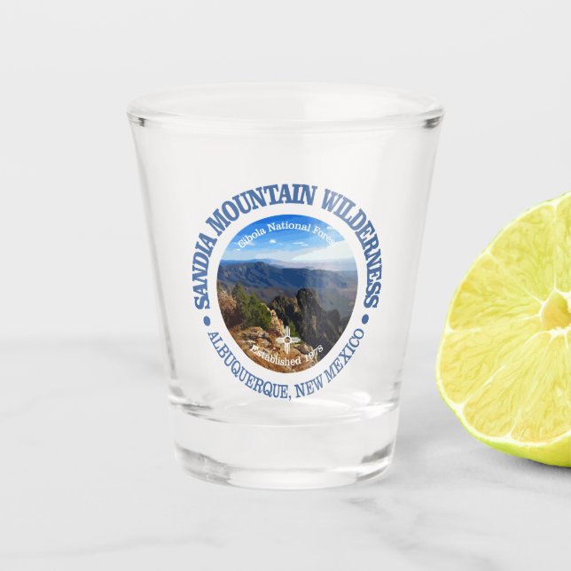 Sandia Mountain Wilderness Shot Glass (Front)