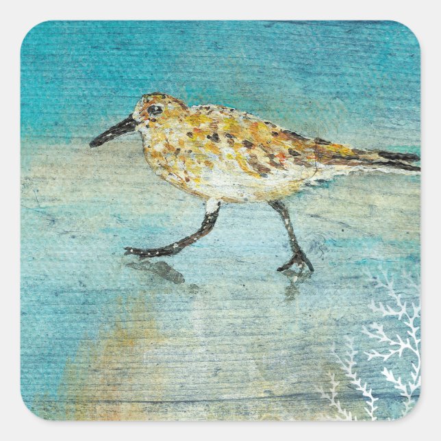 Sandpiper Beach Shorebird Weathered Artwork Square Sticker (Front)
