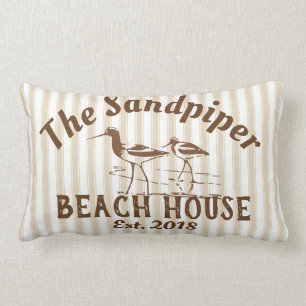Sandpiper Birds & Stripes Beach House Neutral Lumbar Cushion