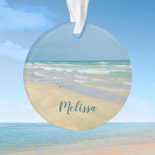 Sandpiper on the Seashore   Beautiful Beach Custom Ornament