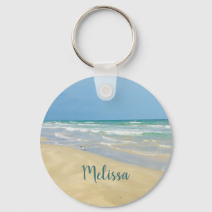 Sandpiper on the Seashore   Beautiful Beach Key Ring