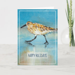 Sandpiper Shorebird Coastal Beach Happy Holidays C Card