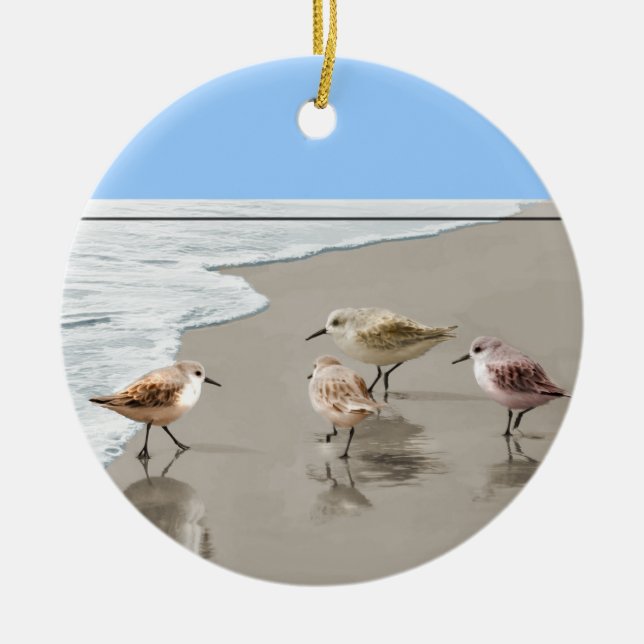 Sandpipers at the Shoreline Ceramic Tree Decoration (Front)