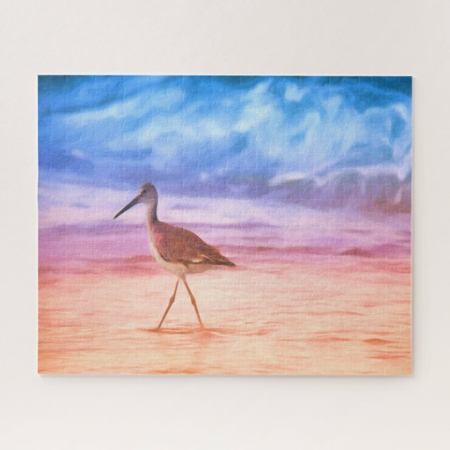 Sandpiper's Morning Walk On Beach During Sunrise Jigsaw Puzzle (Horizontal)
