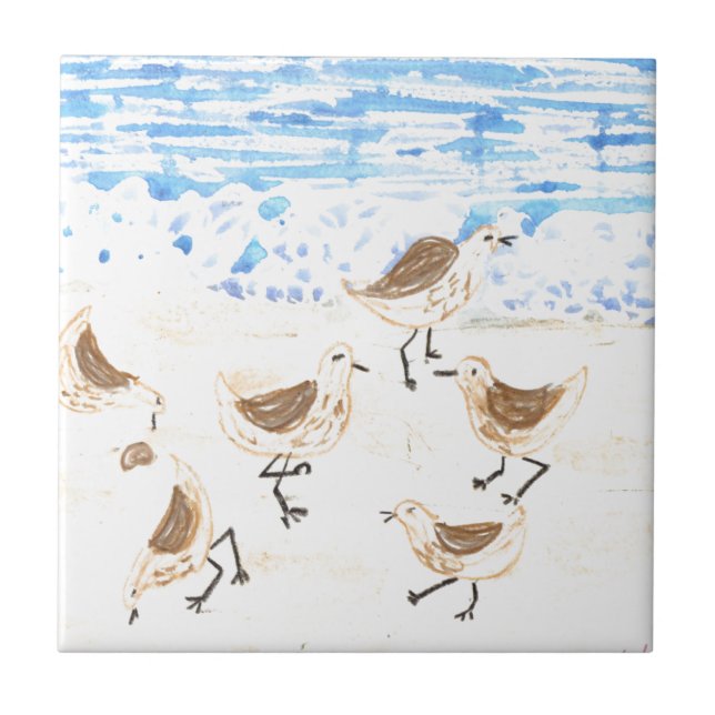 Sandpipers on Old Orchard Beach Tile (Front)