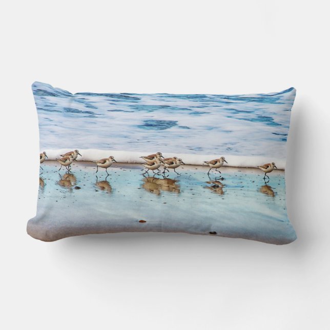 Sandpipers Running Along The Beach Lumbar Cushion (Front)