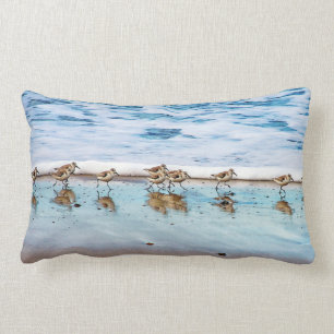 Sandpipers Running Along The Beach Lumbar Cushion