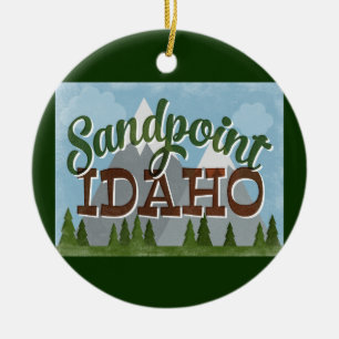 Sandpoint Idaho Fun Retro Snowy Mountains Ceramic Ornament