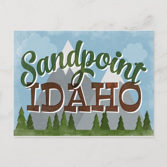 Sandpoint Idaho Fun Retro Snowy Mountains Postcard (Front)