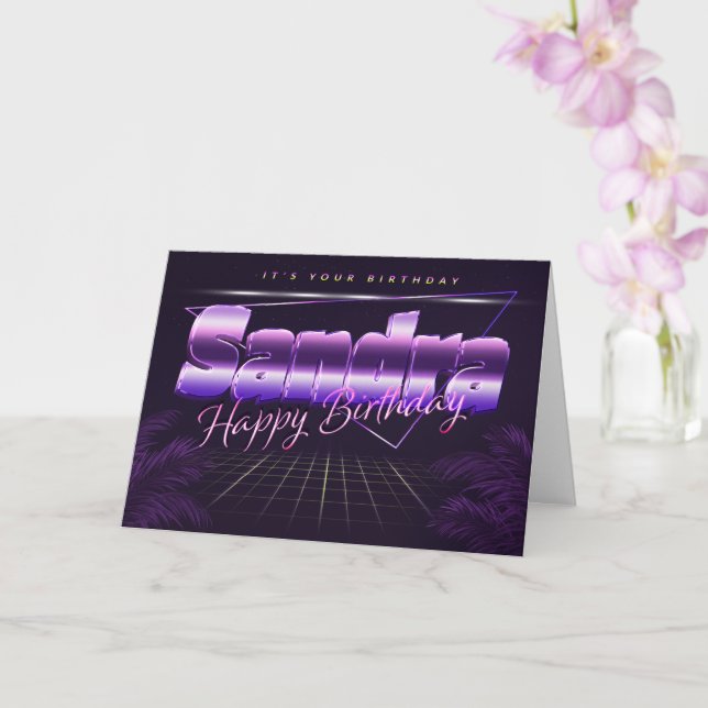Sandra first name lily purple retro card birthday (Orchid)