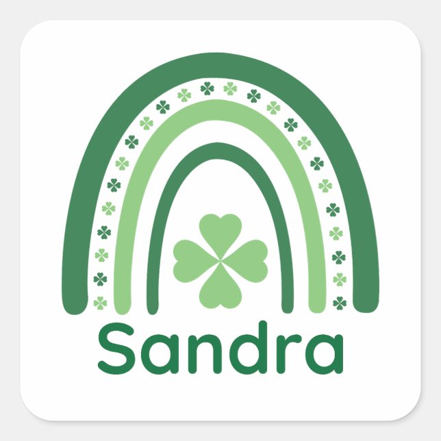 Sandra Name Clover Boho Rainbow Square Sticker (Front)