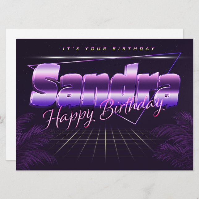 Sandra Name First Name pura retro Map Birthday Card (Front/Back)