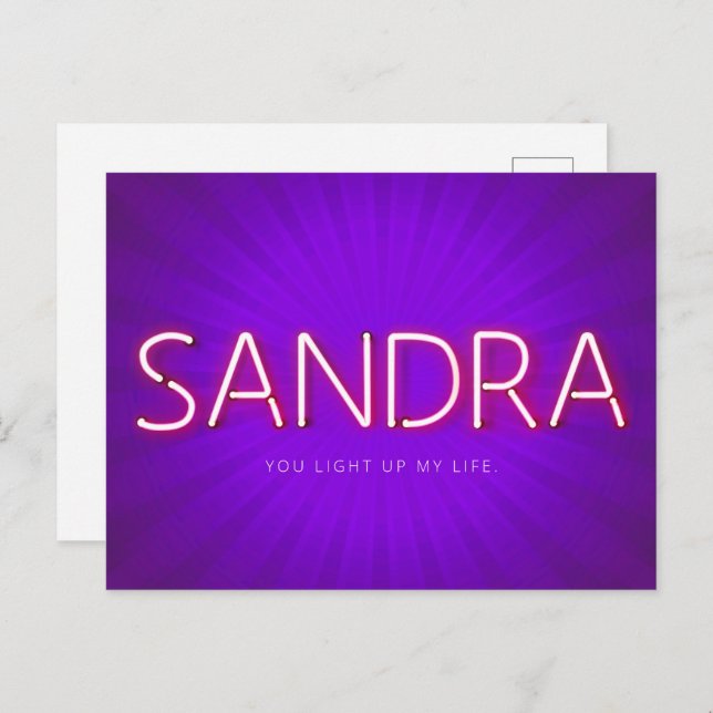 Sandra name in glowing neon lights postcard (Front/Back)