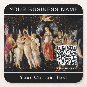 Sandro Botticelli - La Primavera - QR Code Square Paper Coaster