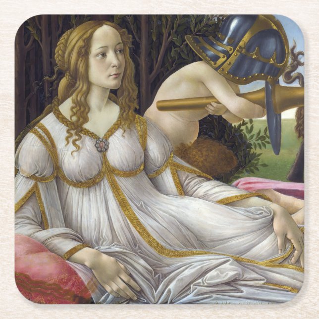 Sandro Botticelli - Venus and Mars, left side Square Paper Coaster (Front)