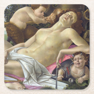 Sandro Botticelli - Venus and Mars, right side Square Paper Coaster