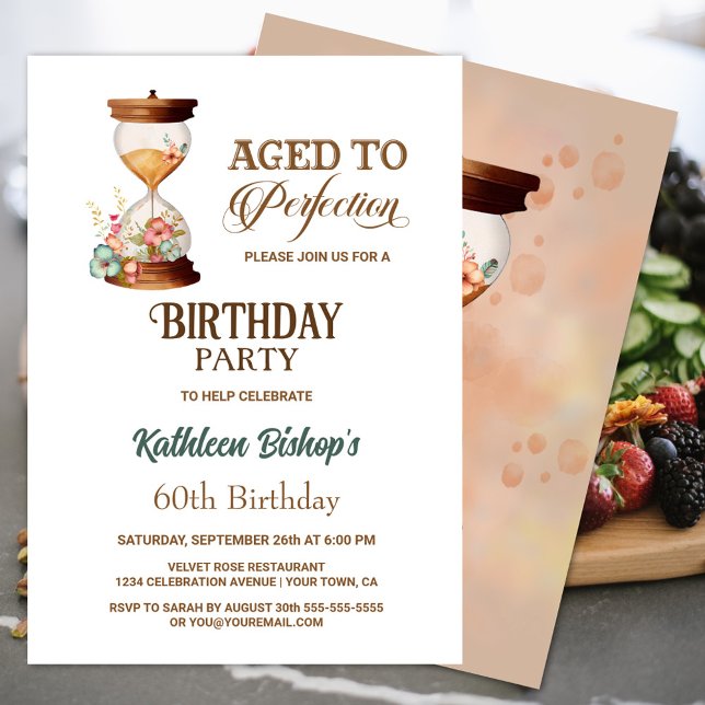 Sands of Time Floral Hourglass Birthday Party Invitation (Creator Uploaded)