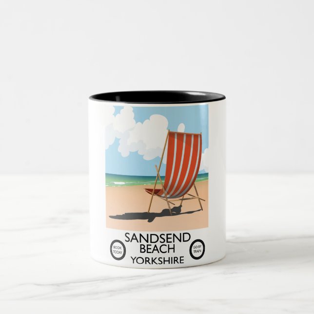Sandsend Beach yorkshire Beach poster Two-Tone Coffee Mug (Center)