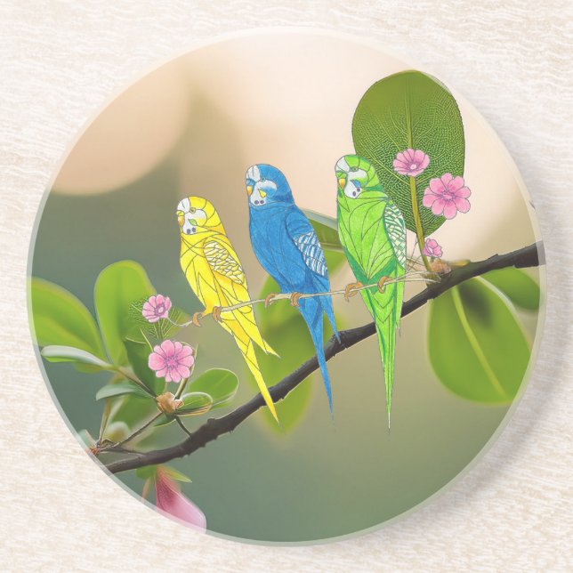 Sandstone Coaster Budgies (Front)