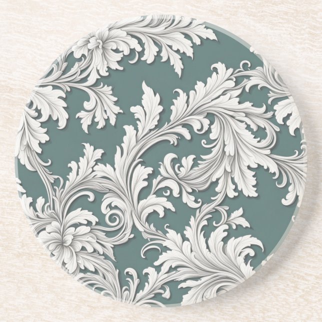 Sandstone Coaster Damask Aqua Design (Front)