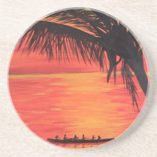 Sandstone Coaster Orange Sunset Canoe Paddlers