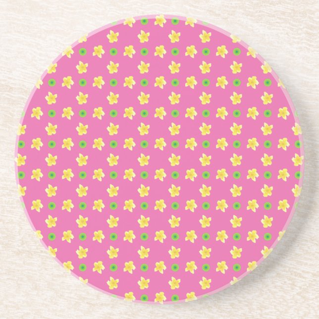 Sandstone Coaster Primroses, Deep Pink, Polkas (Front)