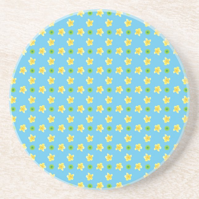 Sandstone Coaster Primroses, Turquoise, Polkas (Front)