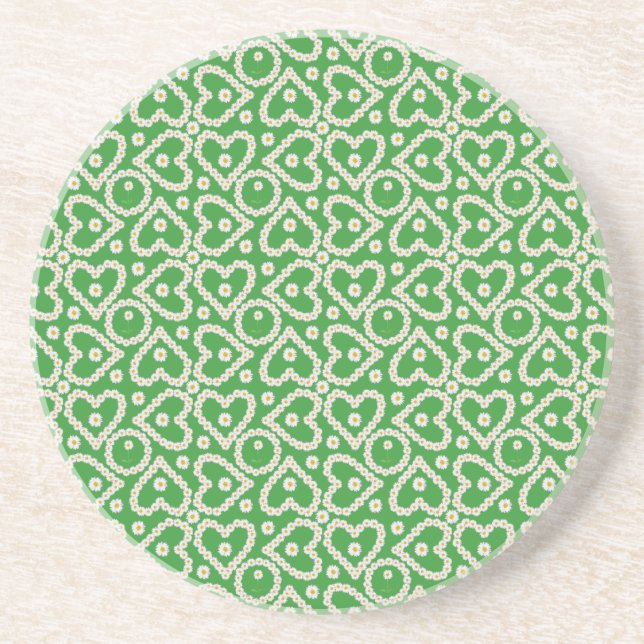 Sandstone Coaster to Customise, Daisy Chains Green (Front)
